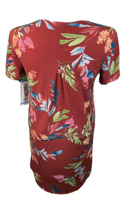 Christian Siriano Floral V-Neck Short Sleeve Dress Red (Sizes: S, L, 2XL) S,