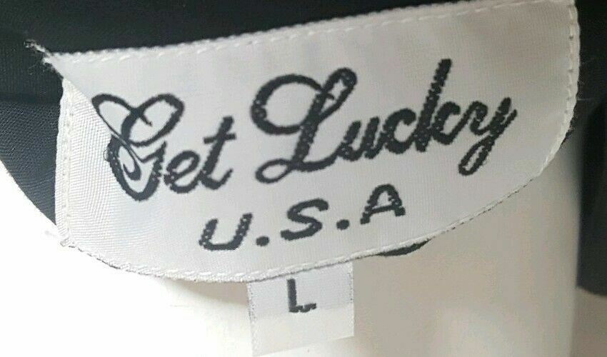 Get Lucky Black Cat 3/4 Sleeve Button Down Collared Top (Size: L)