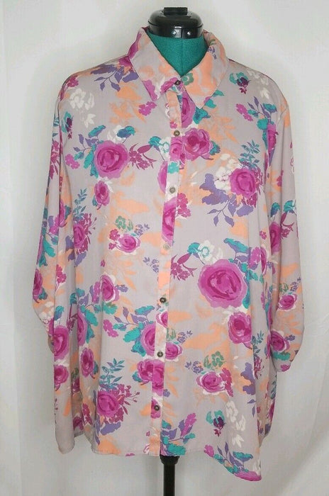 Xhilaration | Women's Grey Floral Blouse (Size Plus: 3)