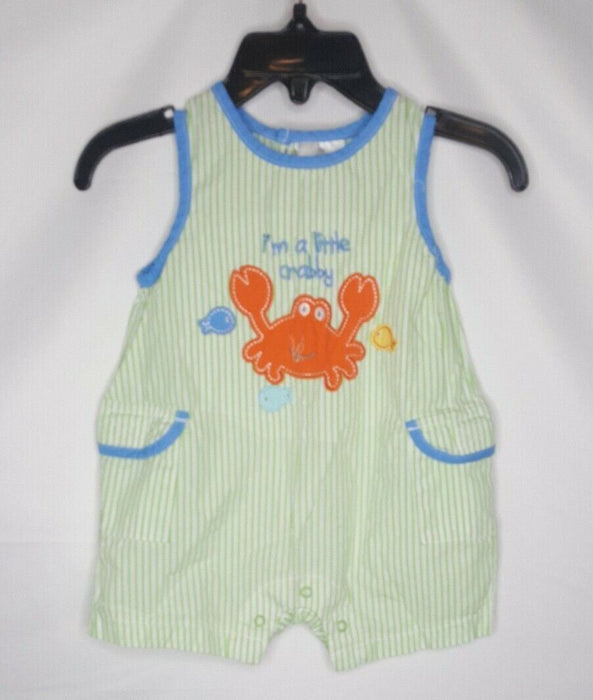 Wishes & Kisses Boys "I'm a little Crabby" One-Piece Green/White (Size: 0-3M)