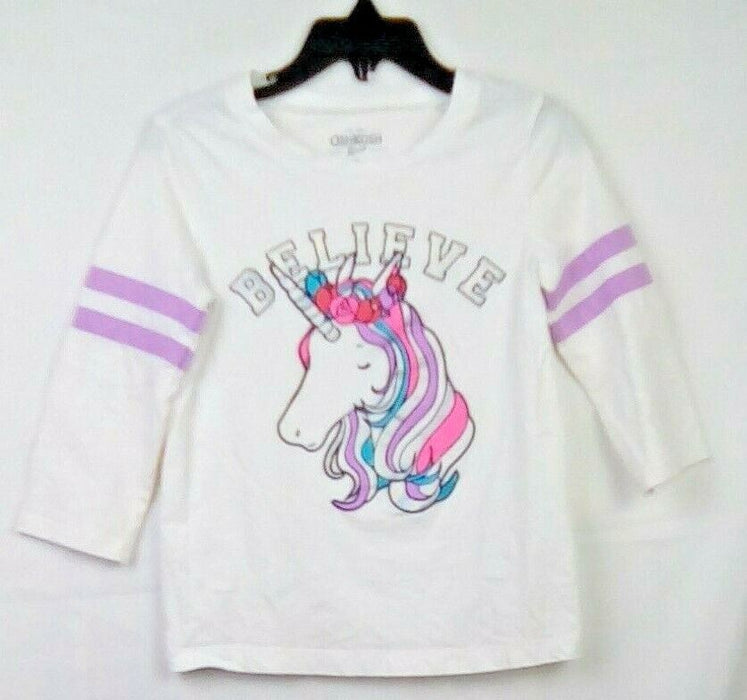 Oshkosh Unicorn "Believe" Long Sleeve Top White (Size: 5)