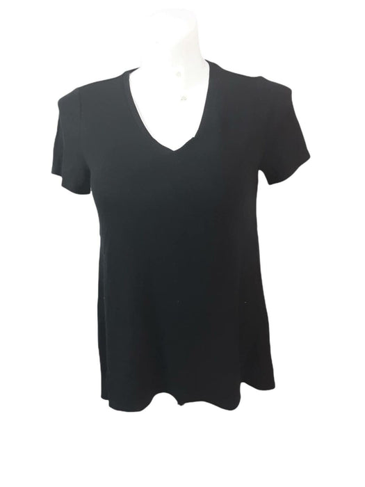 Chelsea & Theodore Black V-Neck Short Sleeve Top (Size: L)