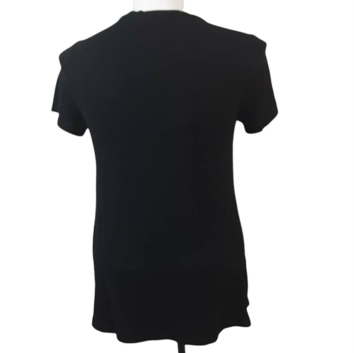 Chelsea & Theodore Black V-Neck Short Sleeve Top (Size: L)