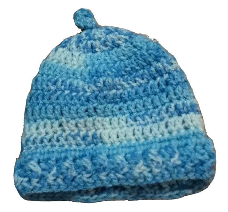 Handmade Crochet Blue/White Striped Babydoll Beanie