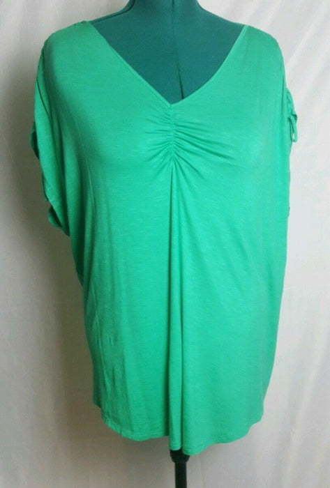 Avenue Green Ruched Tie Sleeve V-Neck Top (18/20)