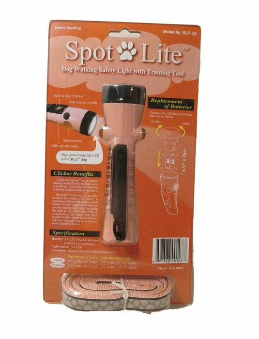 SPOT LITE Flashlight Reflective Dog Collar & Leash Clicker Training Small Dogs