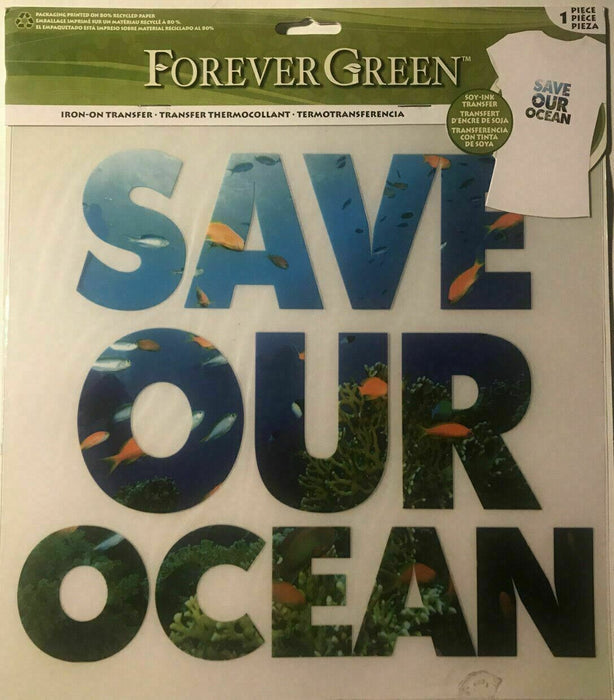 Forever Green "SAVE OUR OCEAN" T-Shirt Clothing Transfer Sticker 1PC