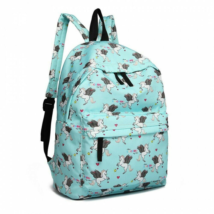 Miss Lulu Unicorn Canvas Daypack Backpack Blue (Size: Large 11in. x 15in x 6in)