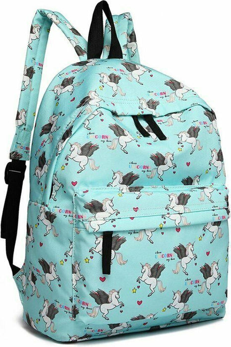 Miss Lulu Unicorn Canvas Daypack Backpack Blue (Size: Large 11in. x 15in x 6in)