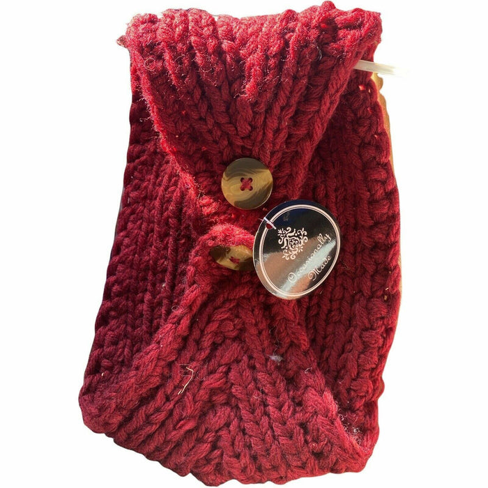 Occasionally Made Womens Head Warmer One Size Marron/White Knit Flower Bling