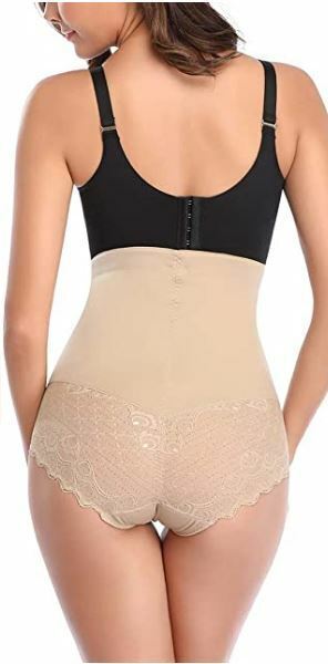 Women's Beige Women Tummy Control High Waist Lace Briefs Shaper (Size: XL)