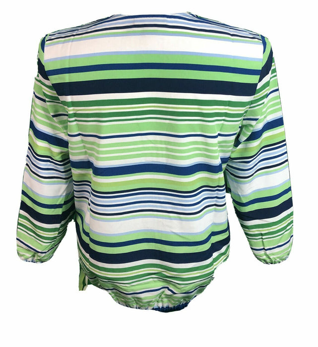 Appleseed's Blue/Green Striped Long Sleeve V-Neck Top (Size: M)