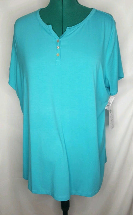 Avenue Body Blue 3 Button V-Neck Top (Size: 22/24)