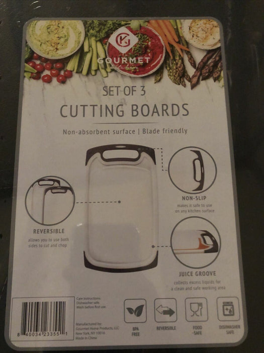 Gourmet Kitchen Set of 3 Black Cutting Boards With Easy Grip Handle