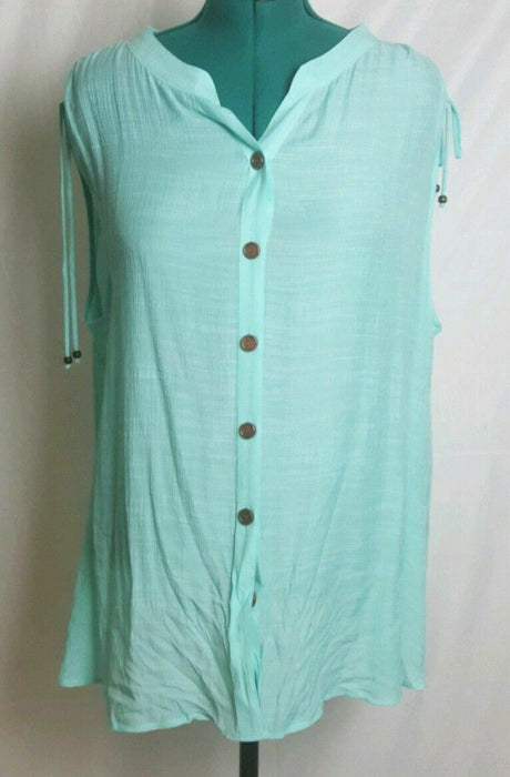 Avenue Mint Green Ruched Sleeve Button Front Top (Size: 26/28)