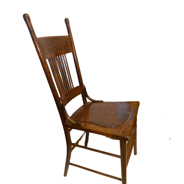 Antique High Back Solid Oak Carved Flowers in Wood Dining Chair