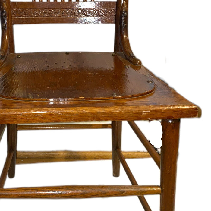 Antique High Back Solid Oak Carved Flowers in Wood Dining Chair