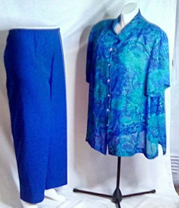 Lisa II Women's Floral 3 Piece Pants Suit Green/Blue (Size: 34W)