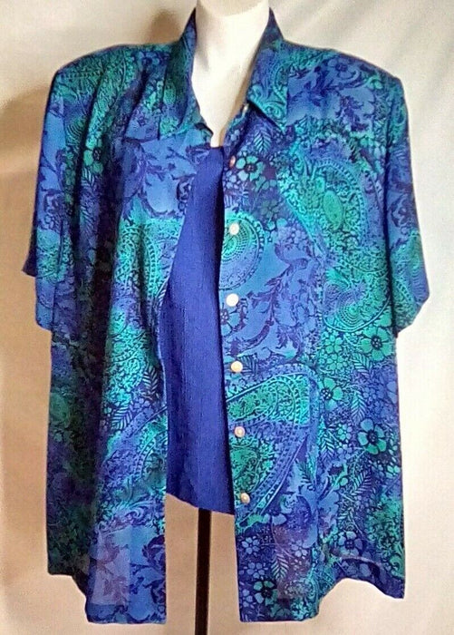 Lisa II Women's Floral 3 Piece Pants Suit Green/Blue (Size: 34W)