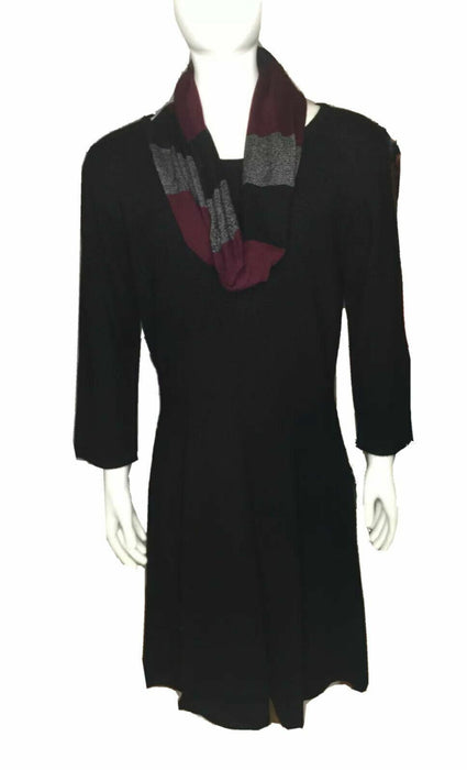 By & By 3/4 Sleeve Sweater Dress with Scarf Black (Size: XL)