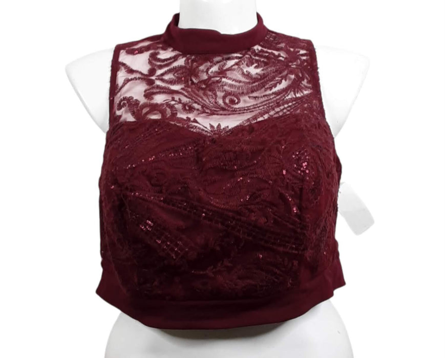 Speechless Women's Burgundy Lace Sleeveless Formal Crop Top (Size: 18)