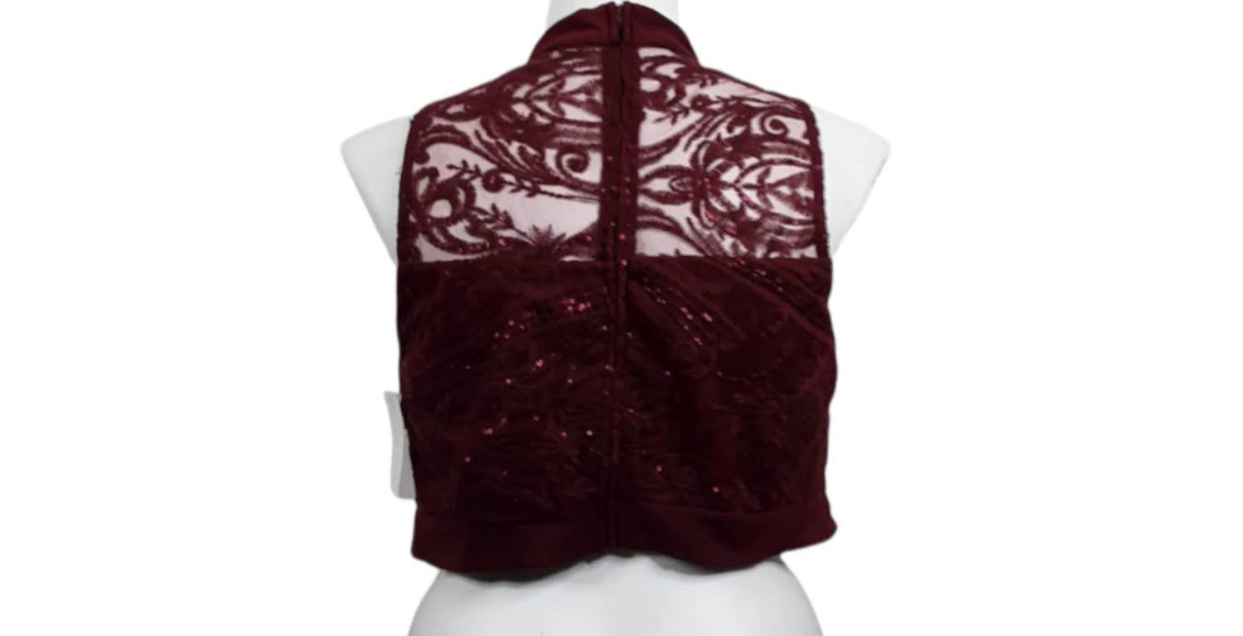 Speechless Women's Burgundy Lace Sleeveless Formal Crop Top (Size: 18)