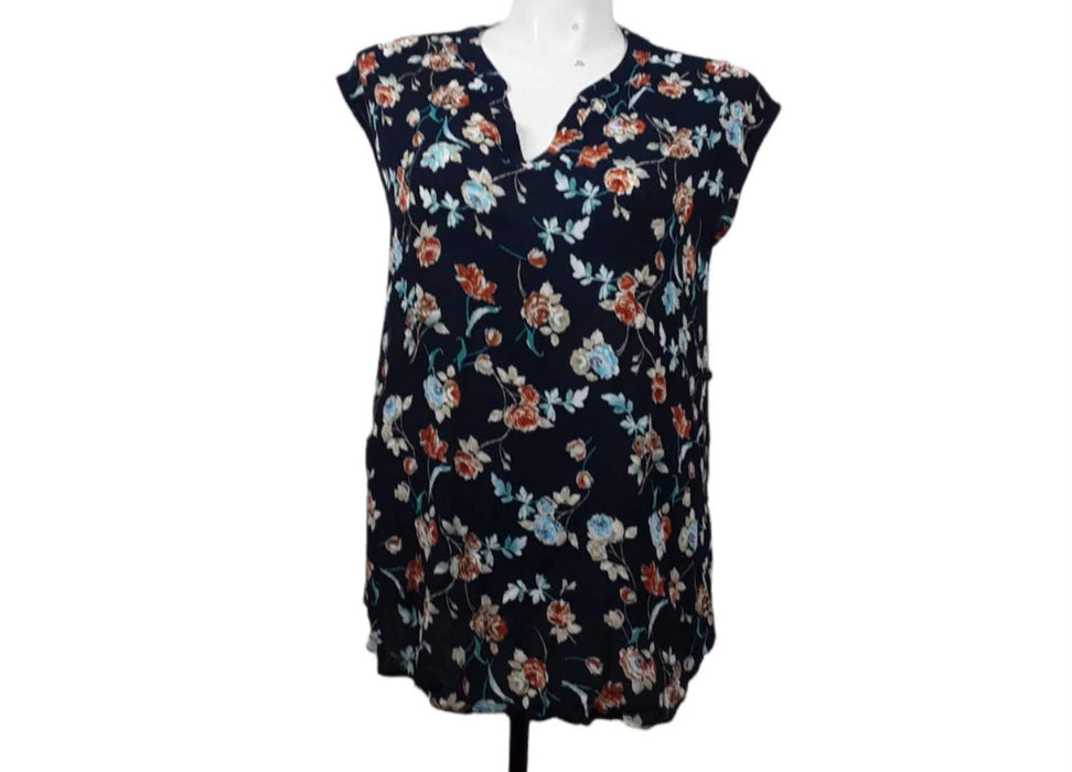 Le Lis Women's Blue Floral Sleeveless Top (Size: M)