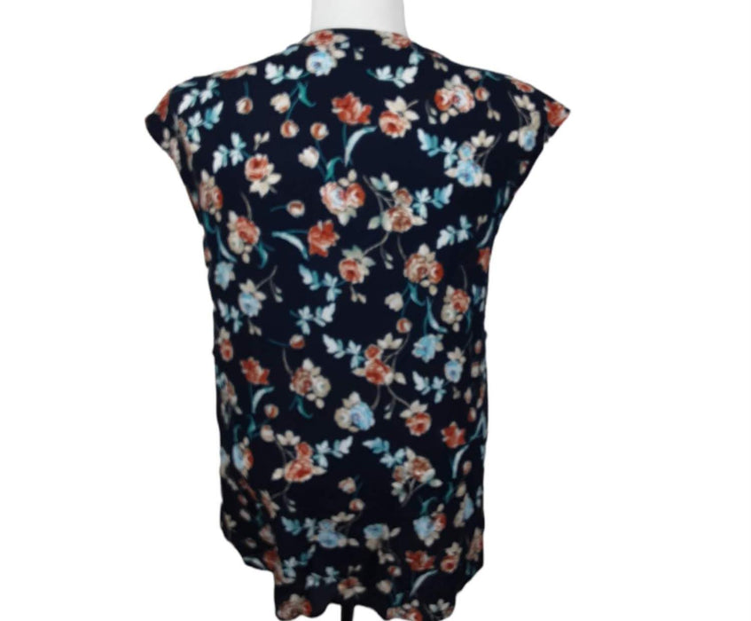 Le Lis Women's Blue Floral Sleeveless Top (Size: M)