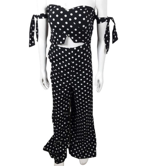 Shop 17 Women's Black Polka Dot Cut Front Off Shoulder Jumpsuit (Size: L)