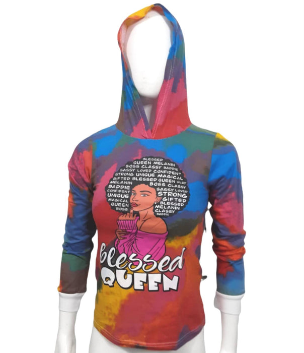 On Fire Girls Multicolor Tie Dye "Blessed Queen" Hooded Shirts