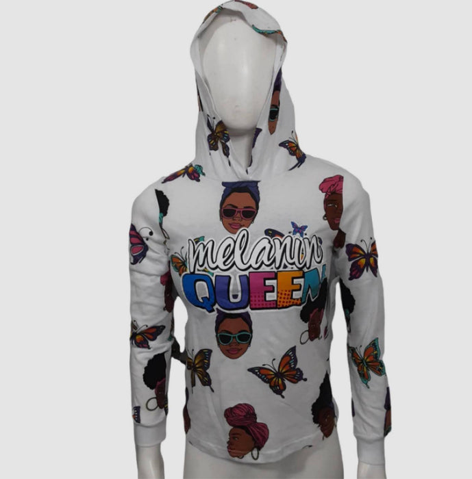 On Fire Girls White "Melanin Queen" Hooded Shirts