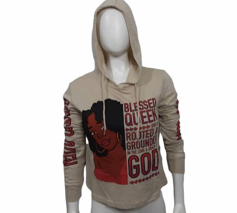 On Fire Girls Tan "Blessed Queen" Hooded Shirt