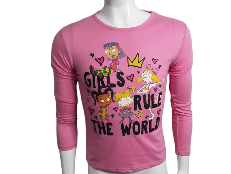 Nickelodeon Girls Pink Rugrats "Girl Rule The World" Shirt