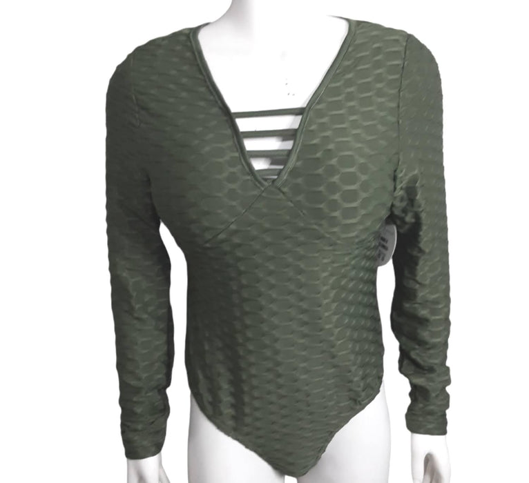 Jolie & Joy Women's Green Workout Soft Tummy Long Sleeve Control Bodysuit