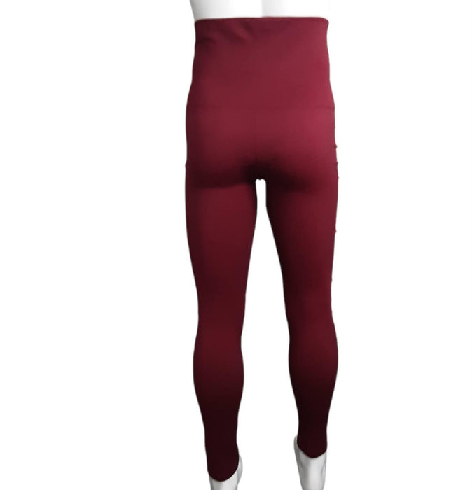 Women's Burgundy High Waist Tummy Control Leggings (Size: M)5