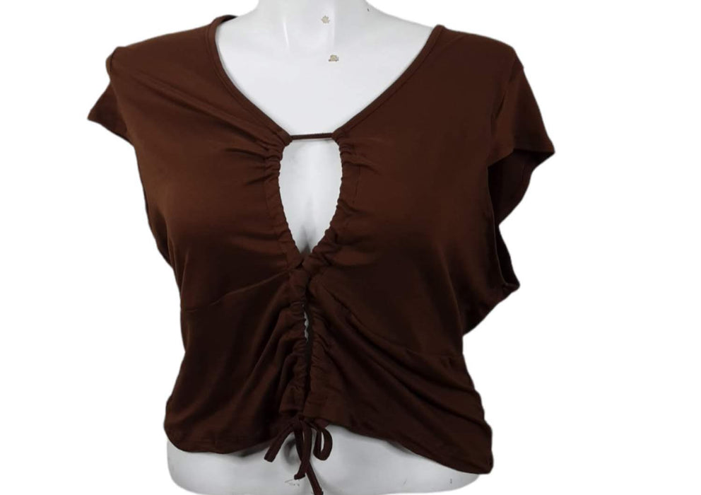 Rue + Women's Brown Sexy Halter Keyhole Solid Crop Top (Size: 3X)