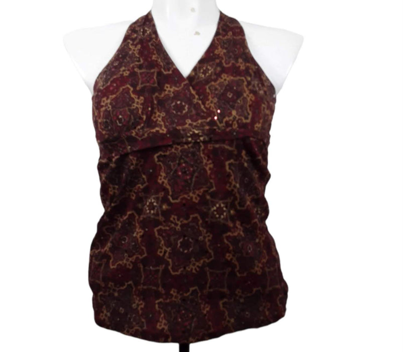 I.N.C Women's Burgundy Floral V-Neck Surplice Halter Top (Size: P)