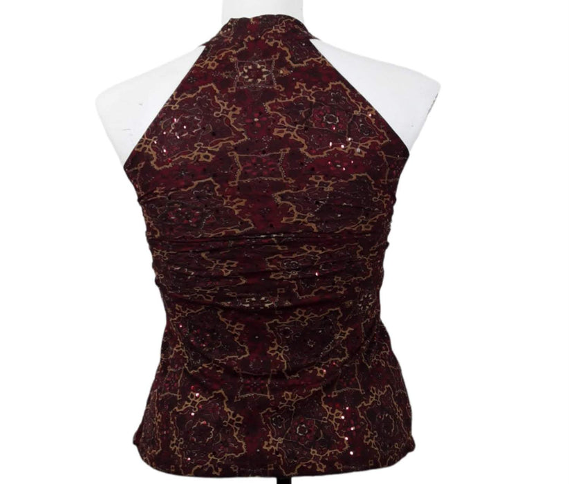 I.N.C Women's Burgundy Floral V-Neck Surplice Halter Top (Size: P)