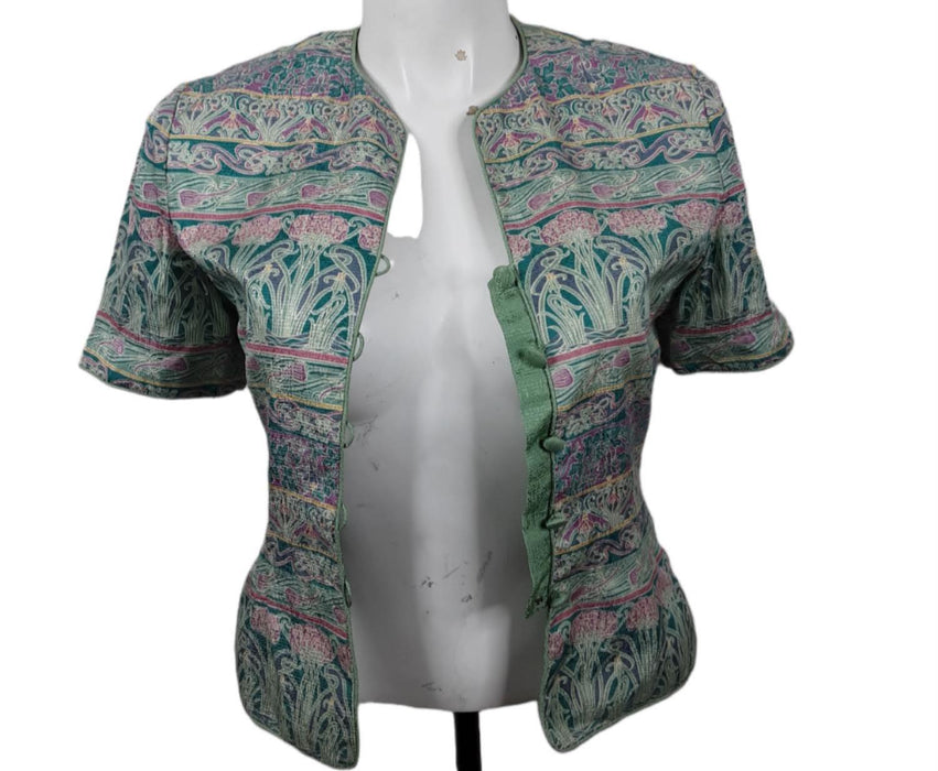 Papell Women's Green Floral Button Up Jacket (Size: 8)