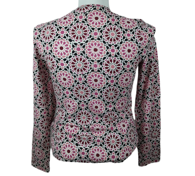 Kim Rogers Women's Pink/Black Floral Print Crew Neck Long Sleeve Top (Size: S)