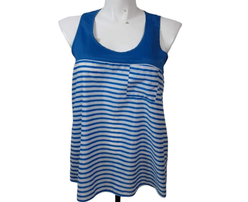 Pleione Women's Blue Stripe Sleeveless Top (Size: L)