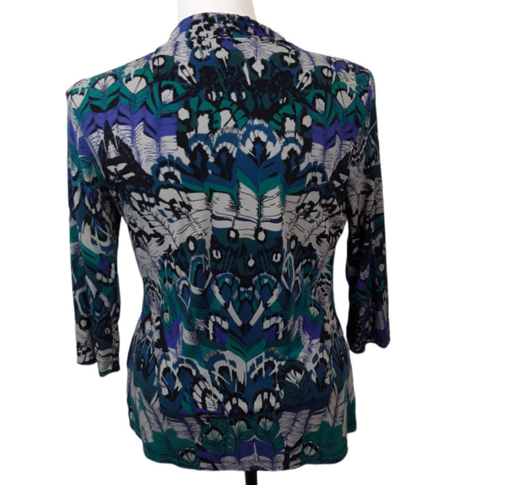 Worthington Women's Gray Floral Animal Print Long Sleeve Top (Size: L)