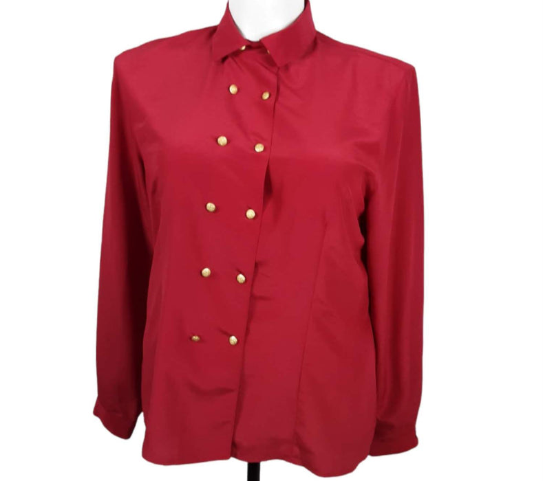 Jones NY Women's Red Double Button Long Sleeve Top (Size: M)