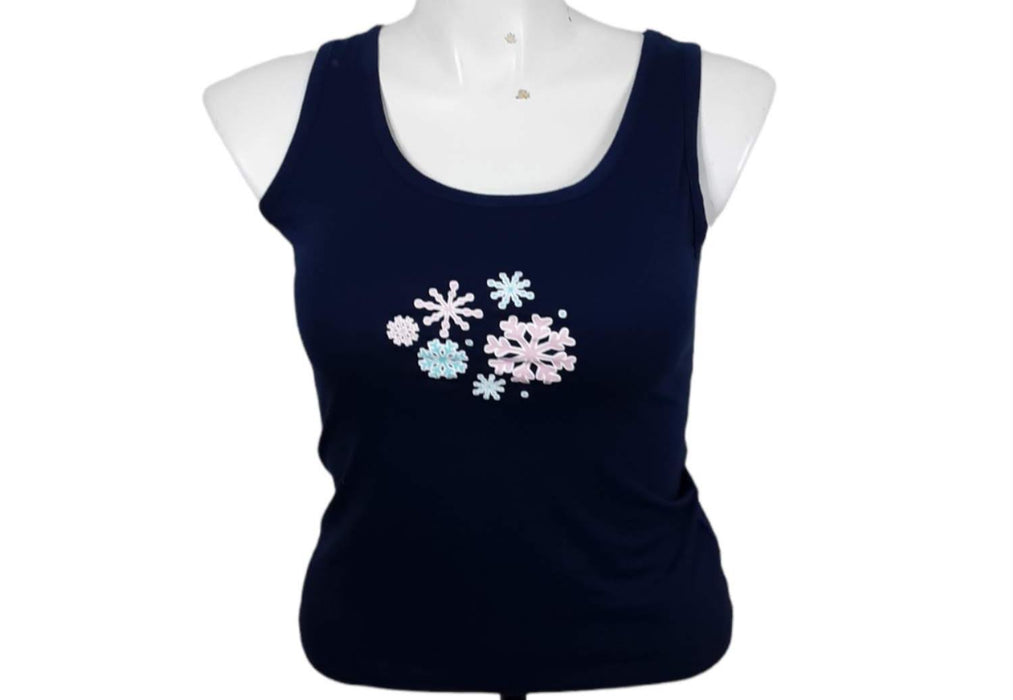 Kim Rogers Intimate Women's Blue Snow Flakes Crew Neck Sleeveless Top (Size: S)