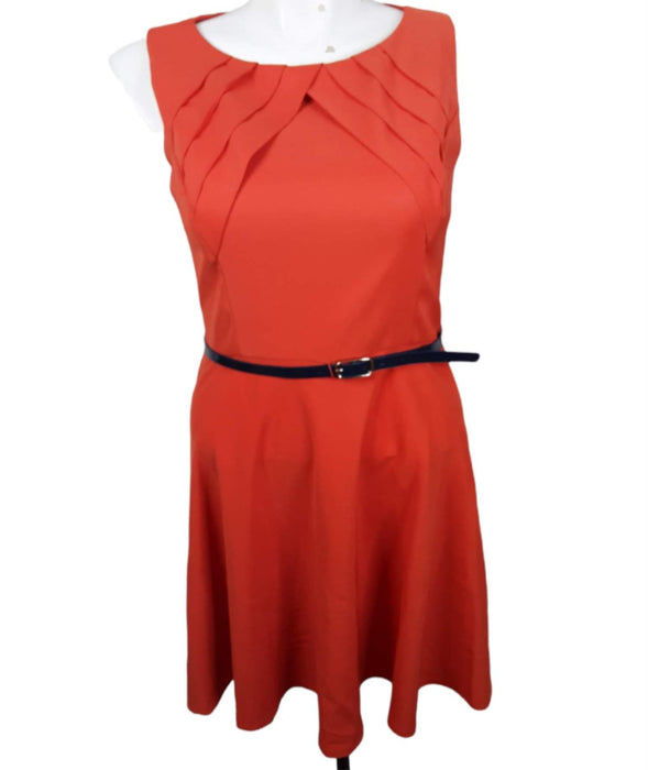 AGB Women's Orange Sleeveless Dress w/ Belt (Size: 14)