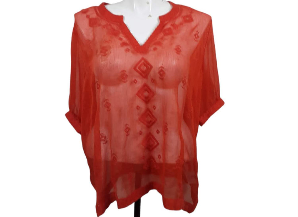 Old Navy Women's Orange Sheer See Thru Top (Size: XXL)