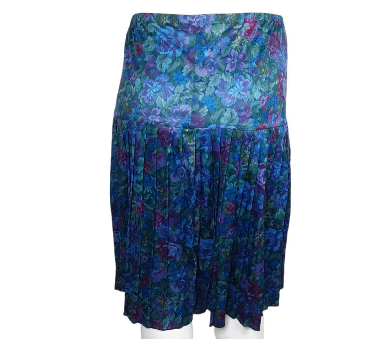 Women's Blue Floral Pleated Skirt (Size: 16WP)