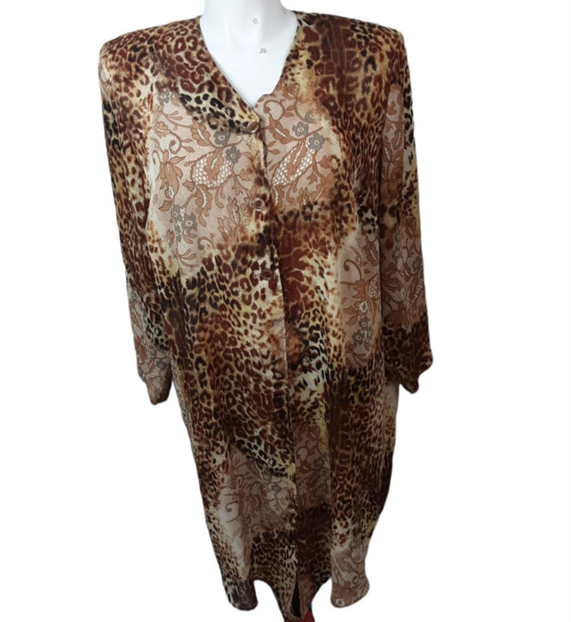 Ashley Stewart Women's Brown Floral Cheetah Print Button Up Top (Size: 22)