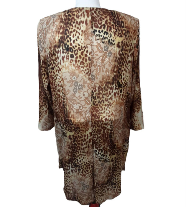 Ashley Stewart Women's Brown Floral Cheetah Print Button Up Top (Size: 22)