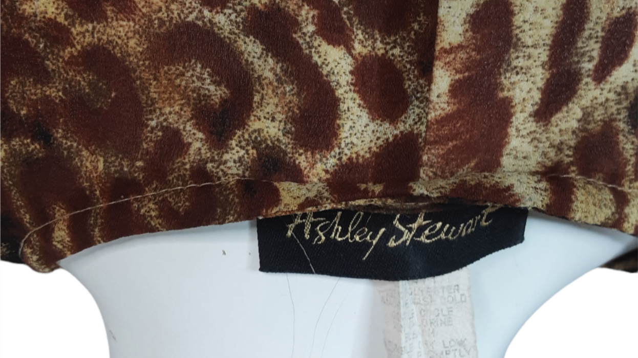 Ashley Stewart Women's Brown Floral Cheetah Print Button Up Top (Size: 22)